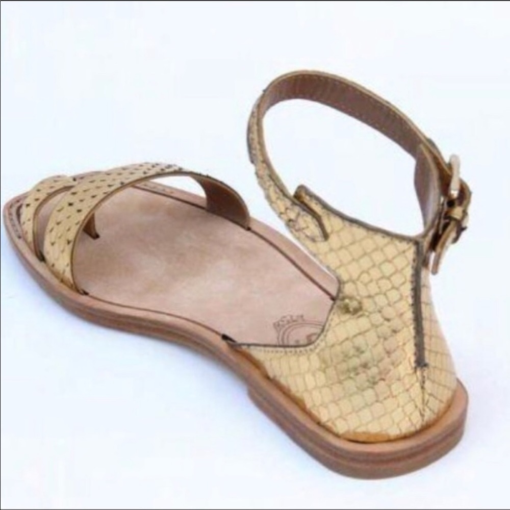 Tod's Snakeskin Ankle Strap Flat Sandals Gold 6.5 - Picture 4 of 8